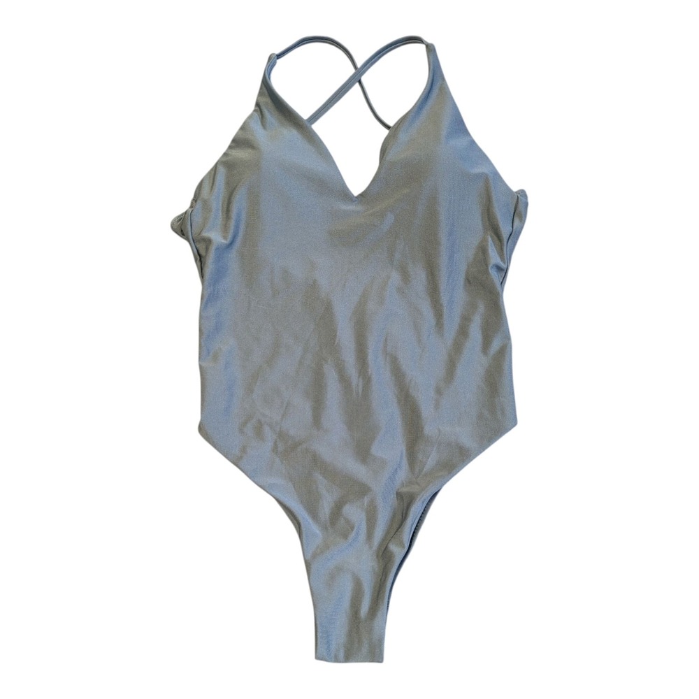 S-10 Women's Metallic Plunge Cheeky One Piece Swimsuit Shade & Shore - Blue M